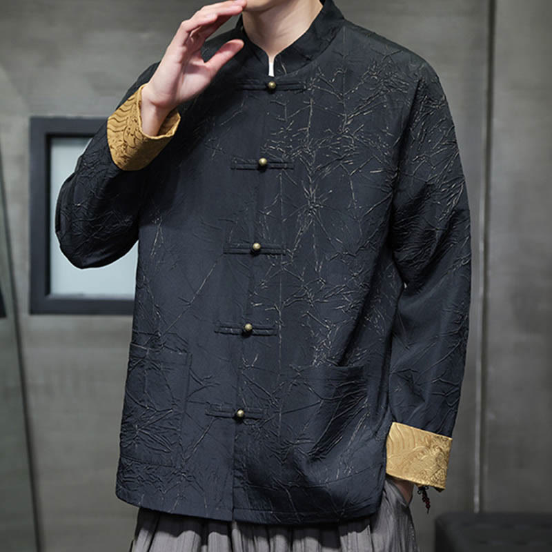 Buddha Stones Tang Suit Casual Frog-button Long Sleeve Nylon Men's Jacket Shirt Clothing - image 4
