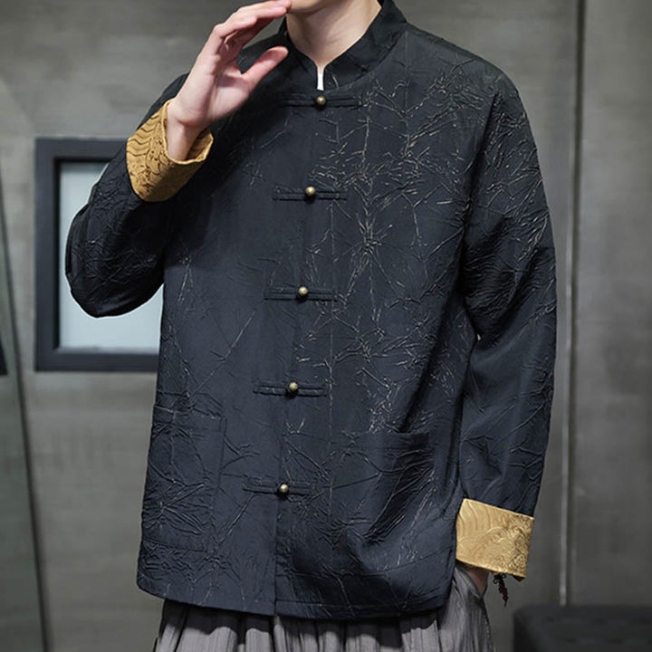 Buddha Stones Tang Suit Casual Frog-button Long Sleeve Nylon Men's Jacket Shirt Clothing - image 4