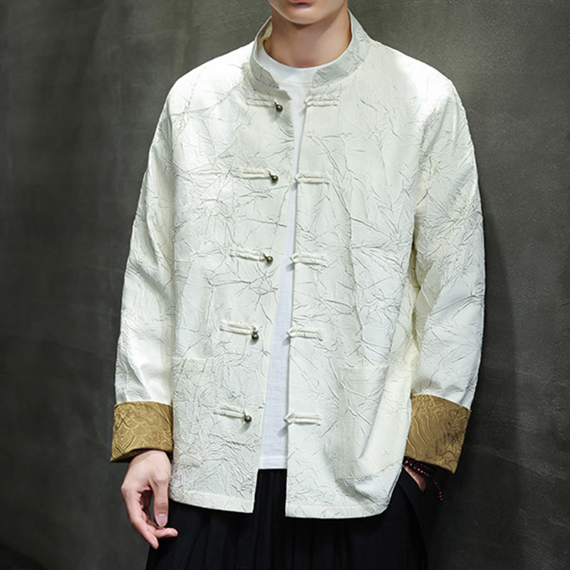 Buddha Stones Tang Suit Casual Frog-button Long Sleeve Nylon Men's Jacket Shirt Clothing - image 16