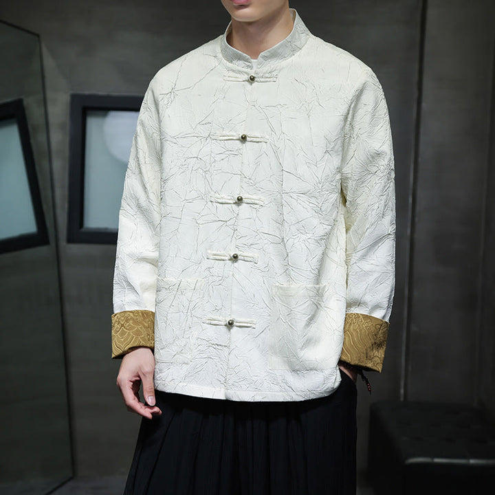 Buddha Stones Tang Suit Casual Frog-button Long Sleeve Nylon Men's Jacket Shirt Clothing - image 13