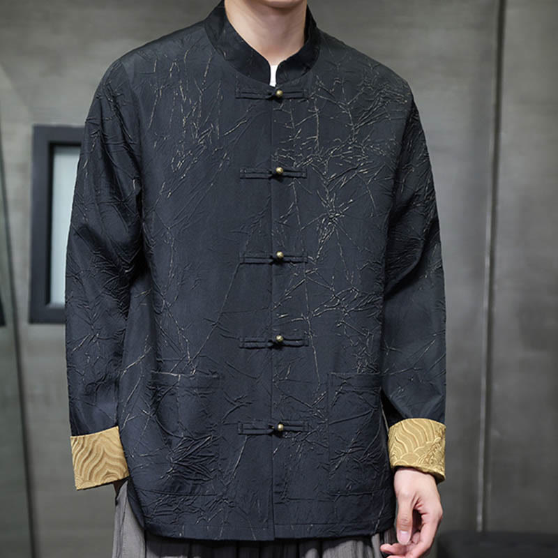 Buddha Stones Tang Suit Casual Frog-button Long Sleeve Nylon Men's Jacket Shirt Clothing - image 5
