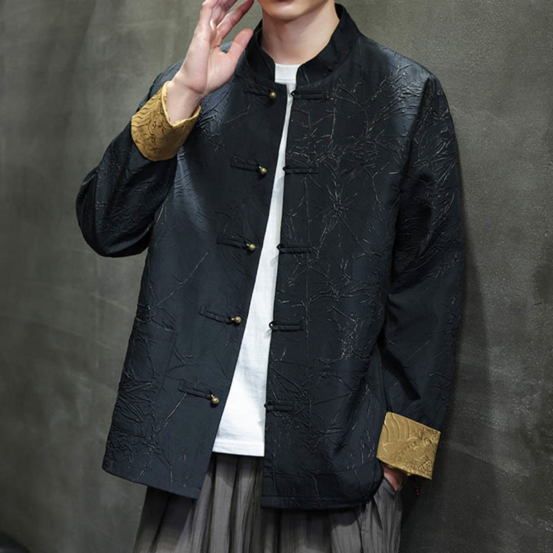 Buddha Stones Tang Suit Casual Frog-button Long Sleeve Nylon Men's Jacket Shirt Clothing - image 6