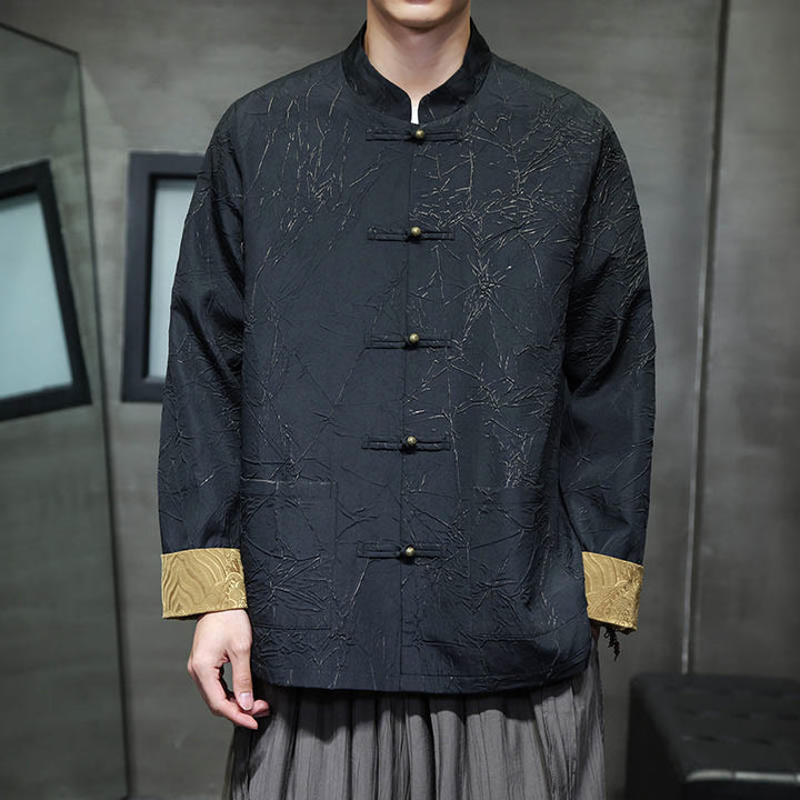 Buddha Stones Tang Suit Casual Frog-button Long Sleeve Nylon Men's Jacket Shirt Clothing - image 3