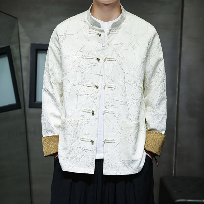 Buddha Stones Tang Suit Casual Frog-button Long Sleeve Nylon Men's Jacket Shirt Clothing - image 14