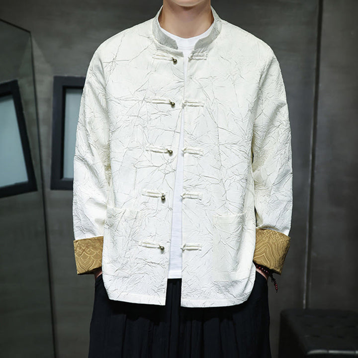 Buddha Stones Tang Suit Casual Frog-button Long Sleeve Nylon Men's Jacket Shirt Clothing - image 14