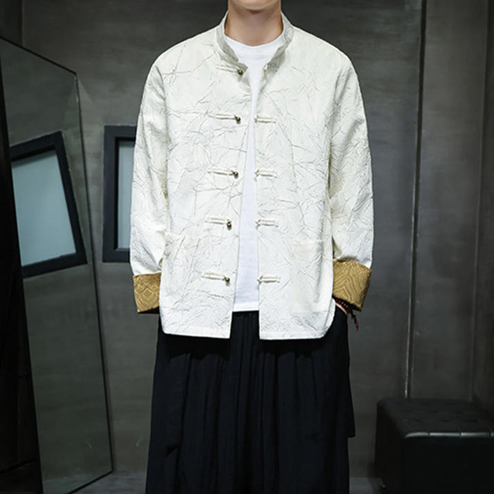 Buddha Stones Tang Suit Casual Frog-button Long Sleeve Nylon Men's Jacket Shirt Clothing - image 10
