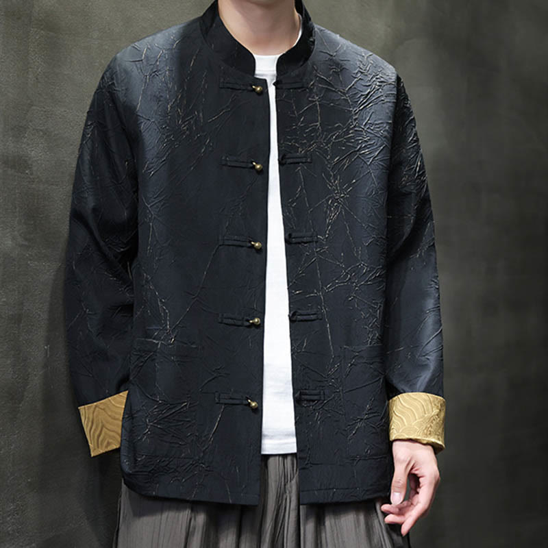 Buddha Stones Tang Suit Casual Frog-button Long Sleeve Nylon Men's Jacket Shirt Clothing - image 7