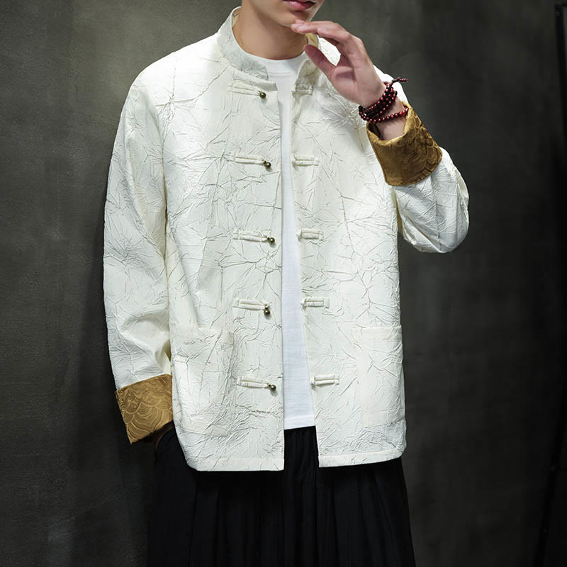Buddha Stones Tang Suit Casual Frog-button Long Sleeve Nylon Men's Jacket Shirt Clothing - image 15