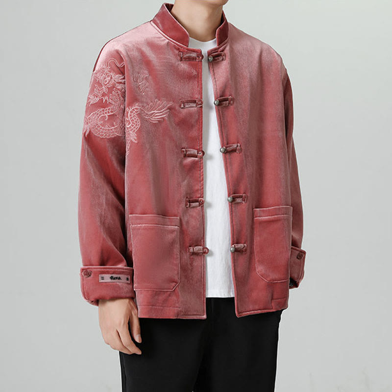 Buddha Stones Embroider Dragon Casual Frog-button Cotton Men's Jacket Shirt Clothing - image 2