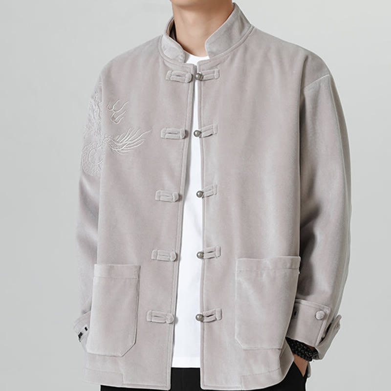 Buddha Stones Embroider Dragon Casual Frog-button Cotton Men's Jacket Shirt Clothing - 	Silver - US/UK/AU46，EU56 (5XL) - image 11