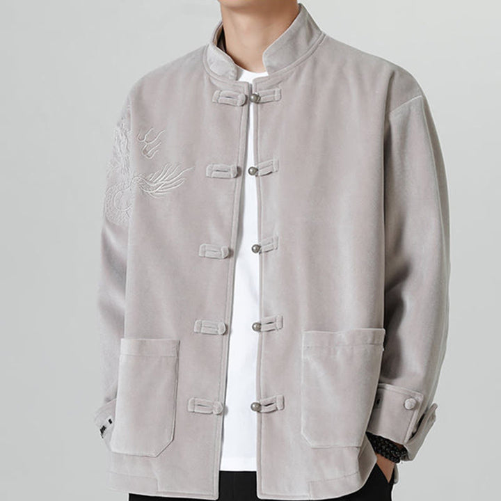 Buddha Stones Embroider Dragon Casual Frog-button Cotton Men's Jacket Shirt Clothing - 	Silver - US/UK/AU46，EU56 (5XL) - image 11