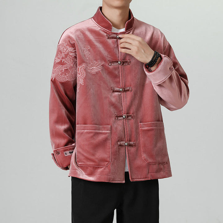 Buddha Stones Embroider Dragon Casual Frog-button Cotton Men's Jacket Shirt Clothing - image 7