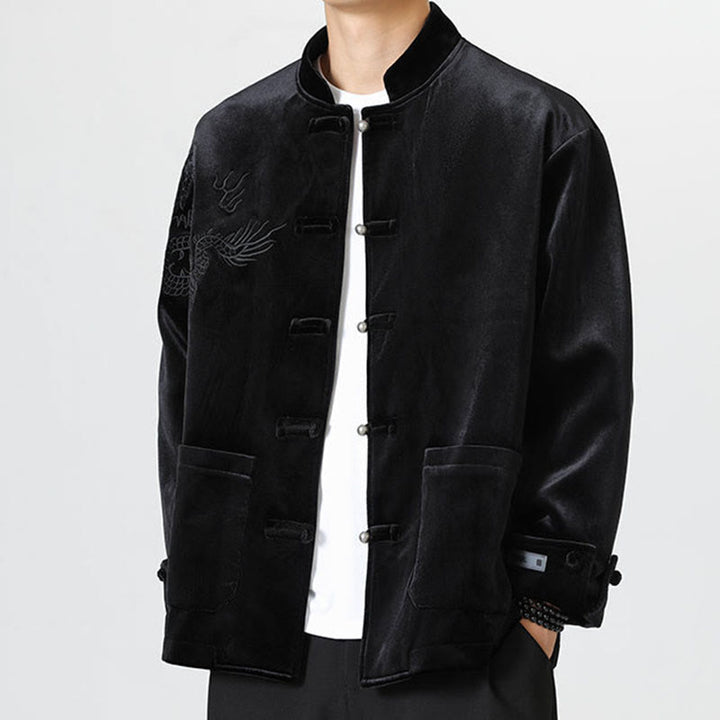 Buddha Stones Embroider Dragon Casual Frog-button Cotton Men's Jacket Shirt Clothing - image 20