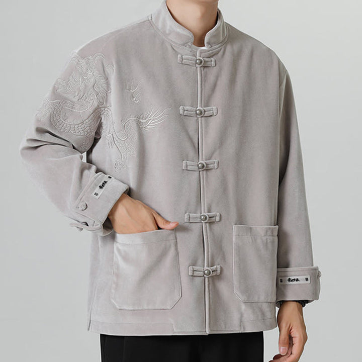 Buddha Stones Embroider Dragon Casual Frog-button Cotton Men's Jacket Shirt Clothing - image 15
