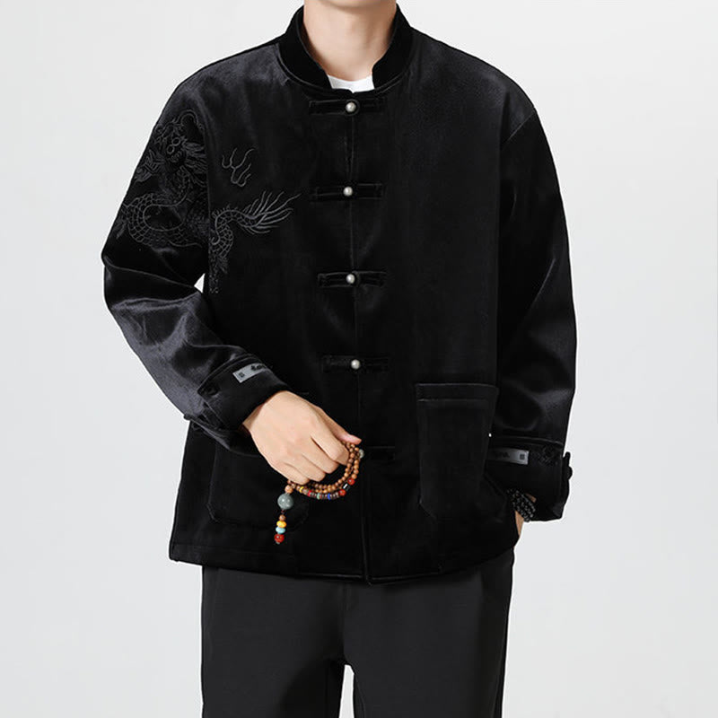 Buddha Stones Embroider Dragon Casual Frog-button Cotton Men's Jacket Shirt Clothing - image 23
