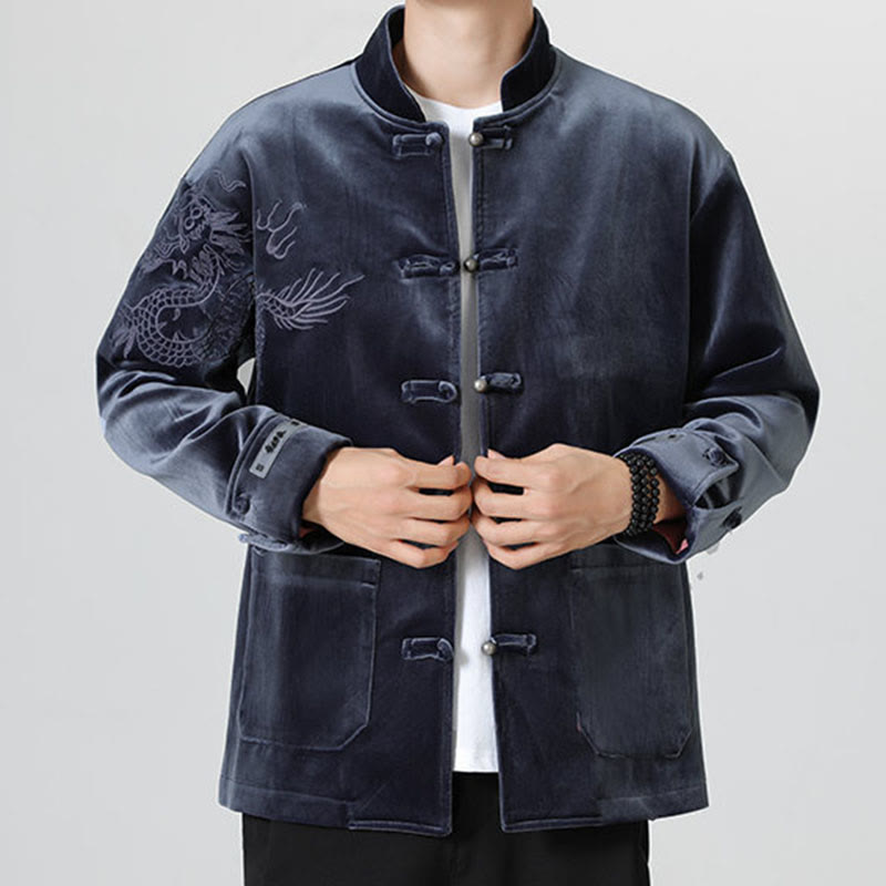 Buddha Stones Embroider Dragon Casual Frog-button Cotton Men's Jacket Shirt Clothing - image 29