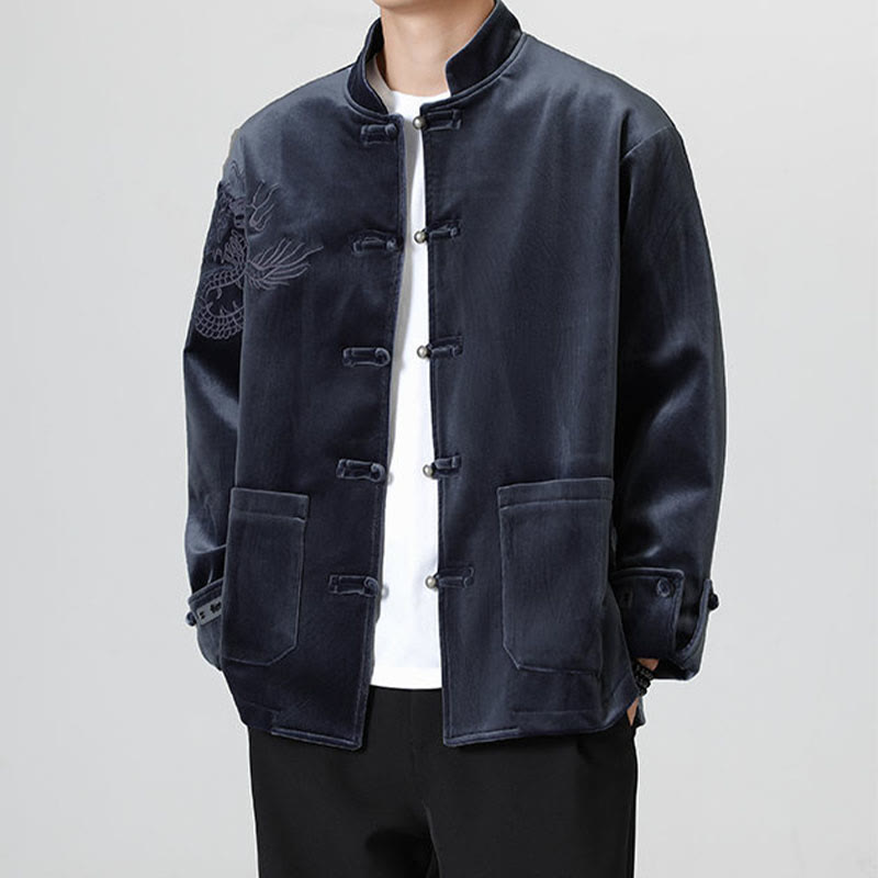 Buddha Stones Embroider Dragon Casual Frog-button Cotton Men's Jacket Shirt Clothing - MidnightBlue - US/UK/AU46，EU56 (5XL) - image 26