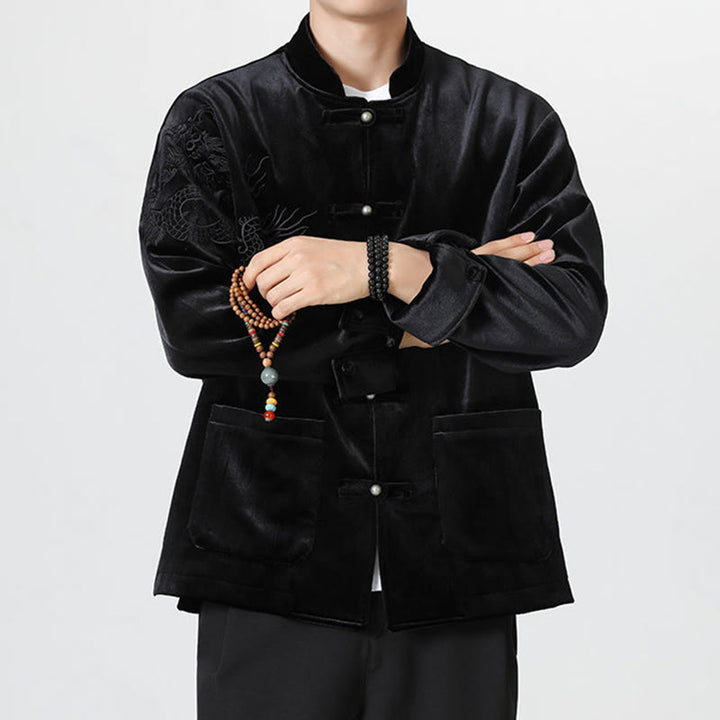 Buddha Stones Embroider Dragon Casual Frog-button Cotton Men's Jacket Shirt Clothing - image 24