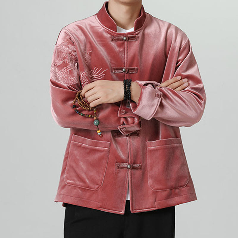 Buddha Stones Embroider Dragon Casual Frog-button Cotton Men's Jacket Shirt Clothing - image 9