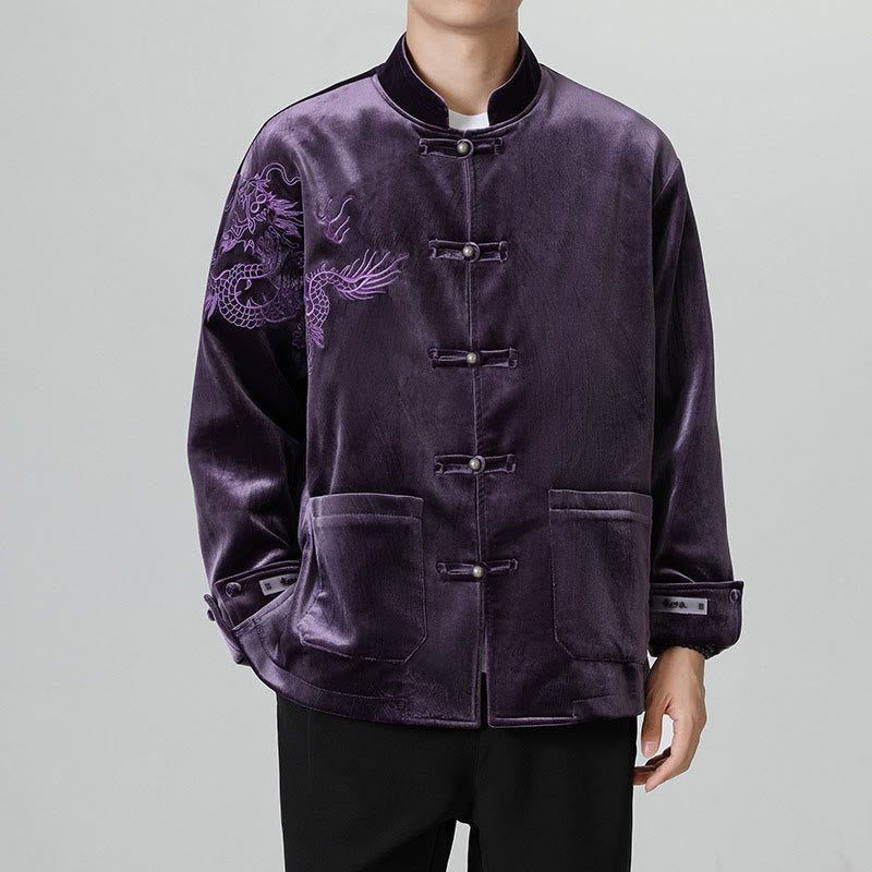 Buddha Stones Embroider Dragon Casual Frog-button Cotton Men's Jacket Shirt Clothing - image 33
