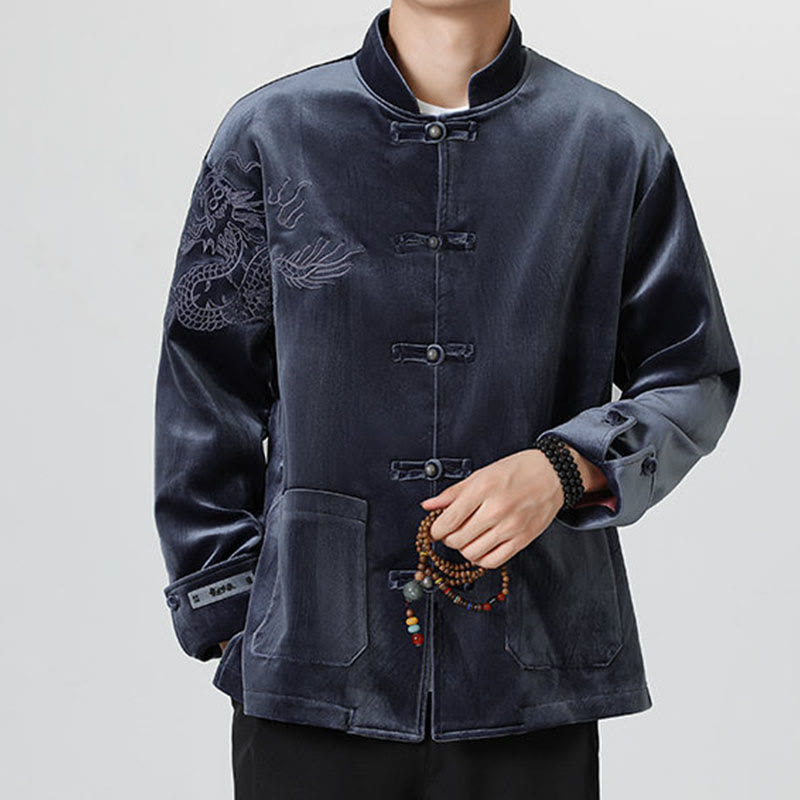 Buddha Stones Embroider Dragon Casual Frog-button Cotton Men's Jacket Shirt Clothing - image 31