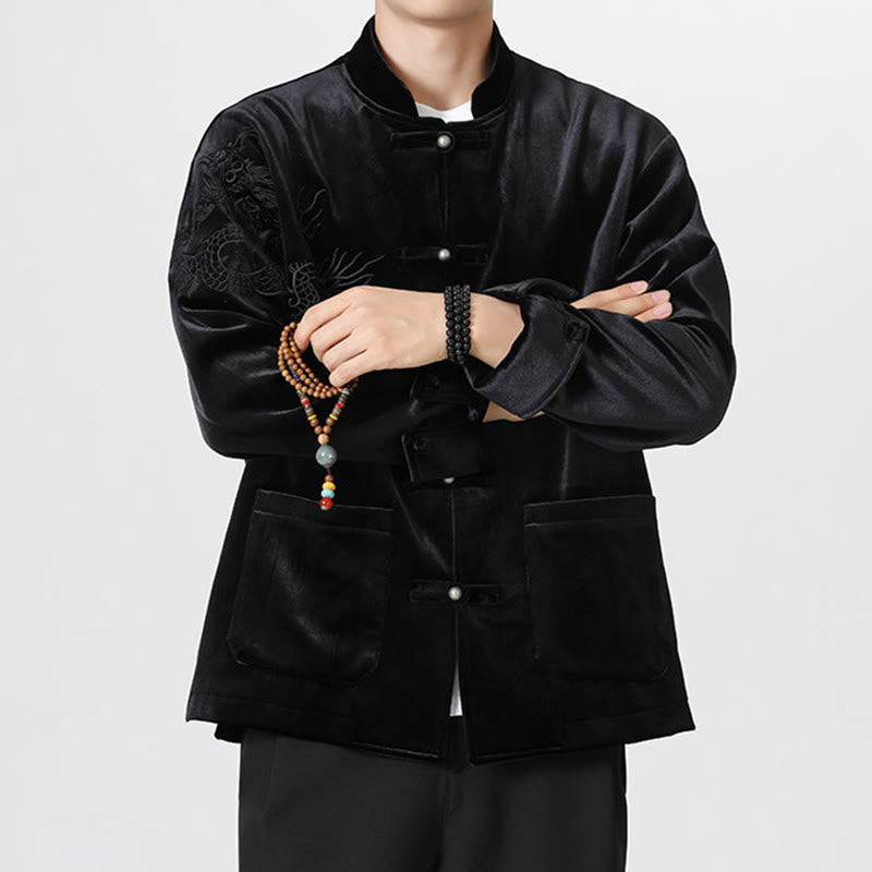 Buddha Stones Embroider Dragon Casual Frog-button Cotton Men's Jacket Shirt Clothing - image 23