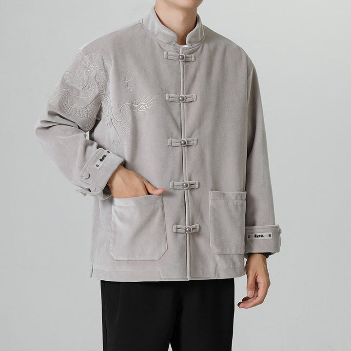 Buddha Stones Embroider Dragon Casual Frog-button Cotton Men's Jacket Shirt Clothing - image 17