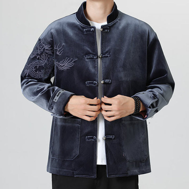 Buddha Stones Embroider Dragon Casual Frog-button Cotton Men's Jacket Shirt Clothing - image 28