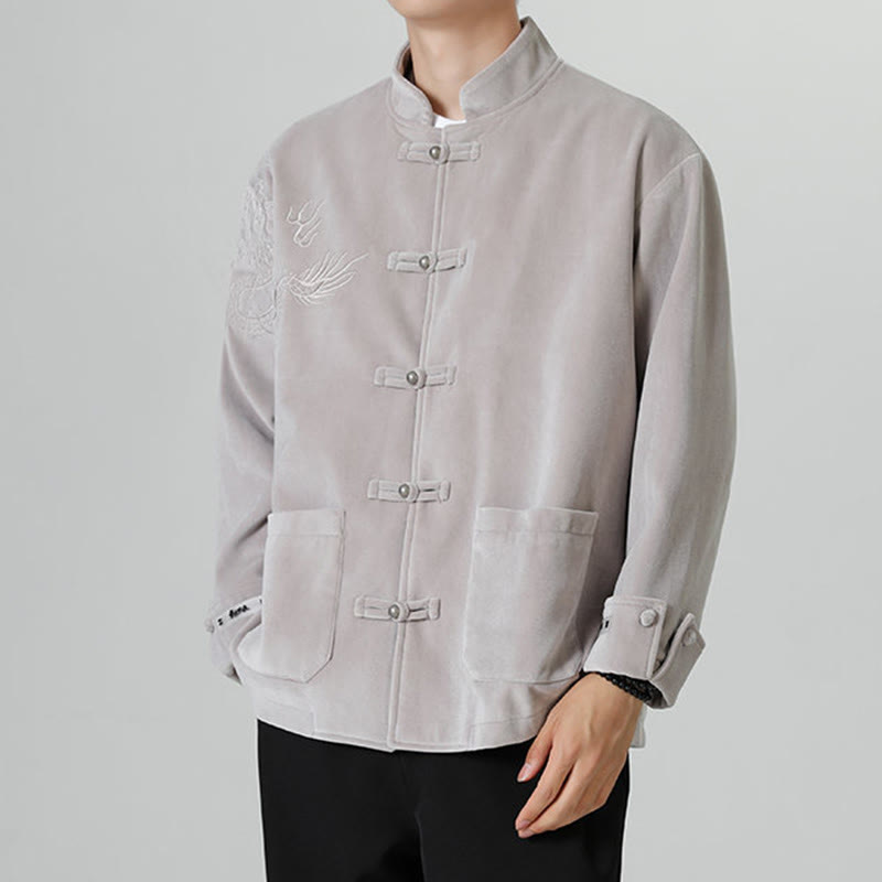 Buddha Stones Embroider Dragon Casual Frog-button Cotton Men's Jacket Shirt Clothing - image 16