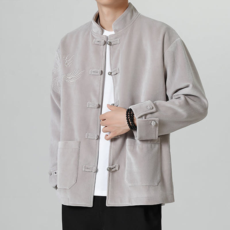 Buddha Stones Embroider Dragon Casual Frog-button Cotton Men's Jacket Shirt Clothing - image 14