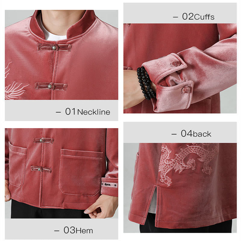 Buddha Stones Embroider Dragon Casual Frog-button Cotton Men's Jacket Shirt Clothing - image 10