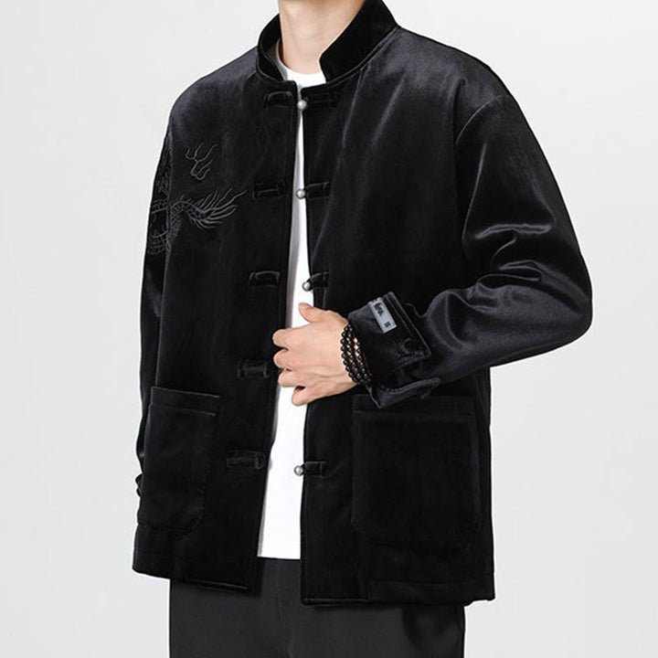 Buddha Stones Embroider Dragon Casual Frog-button Cotton Men's Jacket Shirt Clothing - image 21