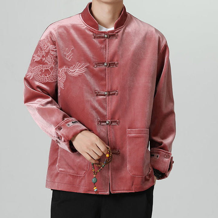 Buddha Stones Embroider Dragon Casual Frog-button Cotton Men's Jacket Shirt Clothing - image 8