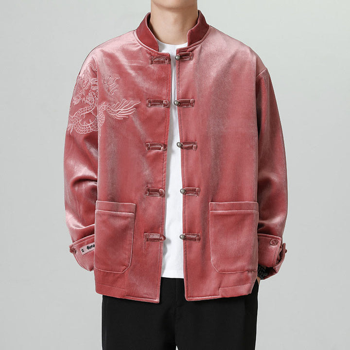 Buddha Stones Embroider Dragon Casual Frog-button Cotton Men's Jacket Shirt Clothing - image 5