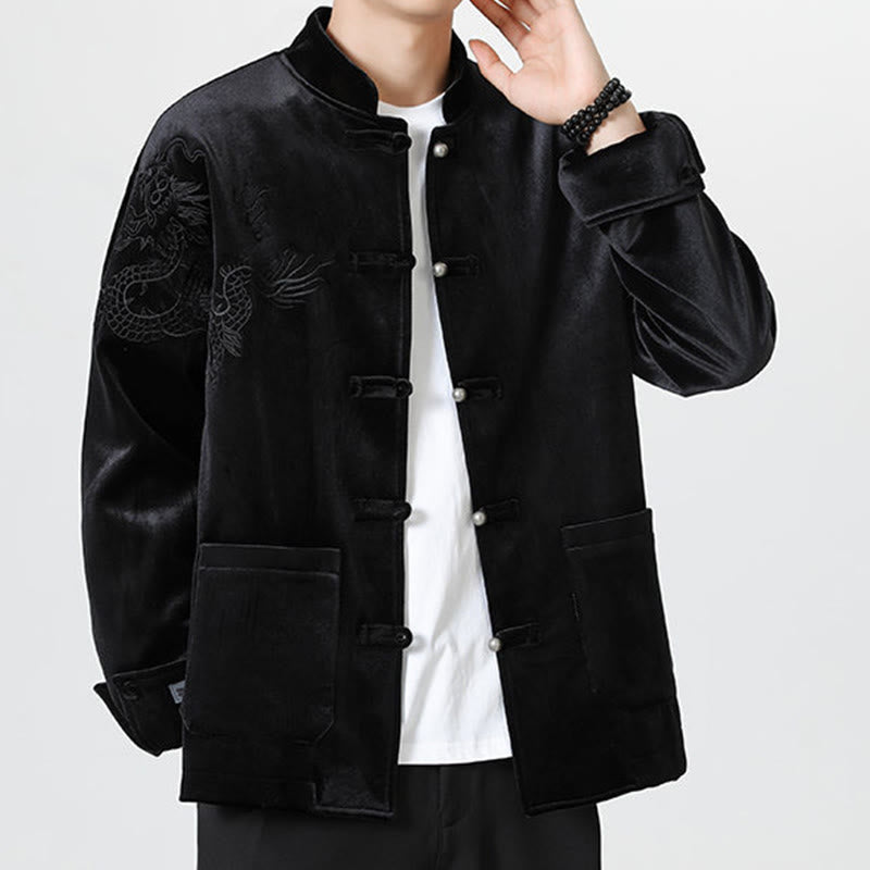Buddha Stones Embroider Dragon Casual Frog-button Cotton Men's Jacket Shirt Clothing - image 21