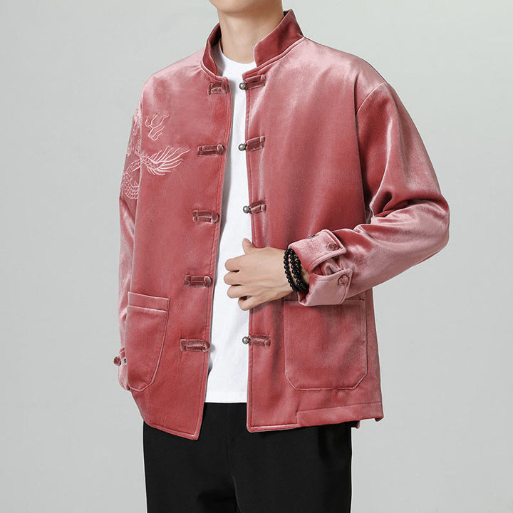 Buddha Stones Embroider Dragon Casual Frog-button Cotton Men's Jacket Shirt Clothing - image 4