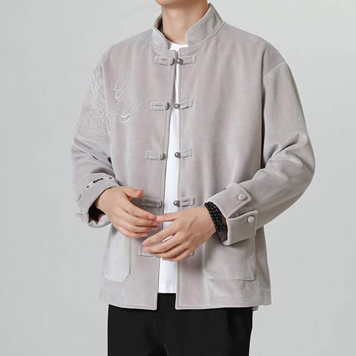 Buddha Stones Embroider Dragon Casual Frog-button Cotton Men's Jacket Shirt Clothing - image 12