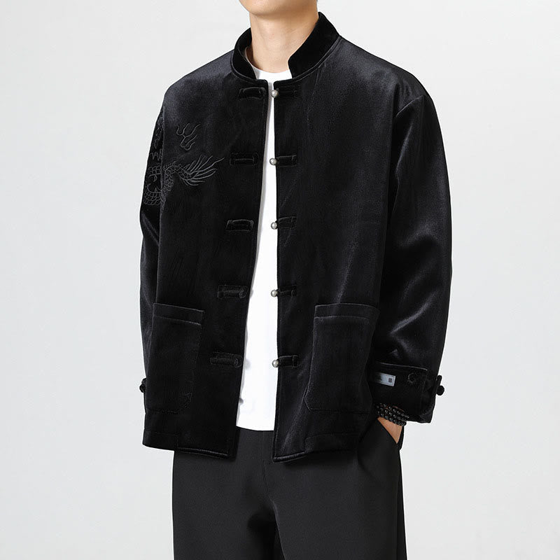 Buddha Stones Embroider Dragon Casual Frog-button Cotton Men's Jacket Shirt Clothing - Black - US/UK/AU46，EU56 (5XL) - image 19