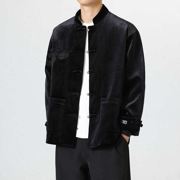 Buddha Stones Embroider Dragon Casual Frog-button Cotton Men's Jacket Shirt Clothing - Black - US/UK/AU46，EU56 (5XL) - image 19