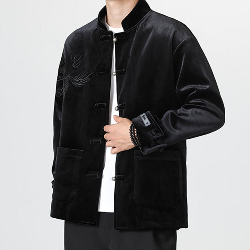 Buddha Stones Embroider Dragon Casual Frog-button Cotton Men's Jacket Shirt Clothing - image 22
