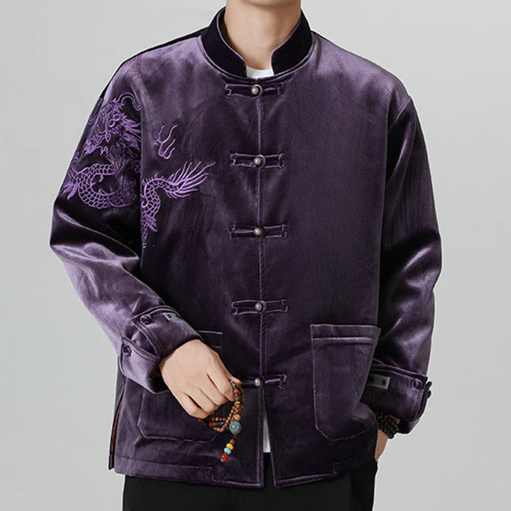 Buddha Stones Embroider Dragon Casual Frog-button Cotton Men's Jacket Shirt Clothing - image 37
