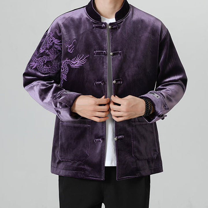 Buddha Stones Embroider Dragon Casual Frog-button Cotton Men's Jacket Shirt Clothing - image 34
