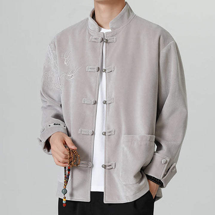 Buddha Stones Embroider Dragon Casual Frog-button Cotton Men's Jacket Shirt Clothing - image 13