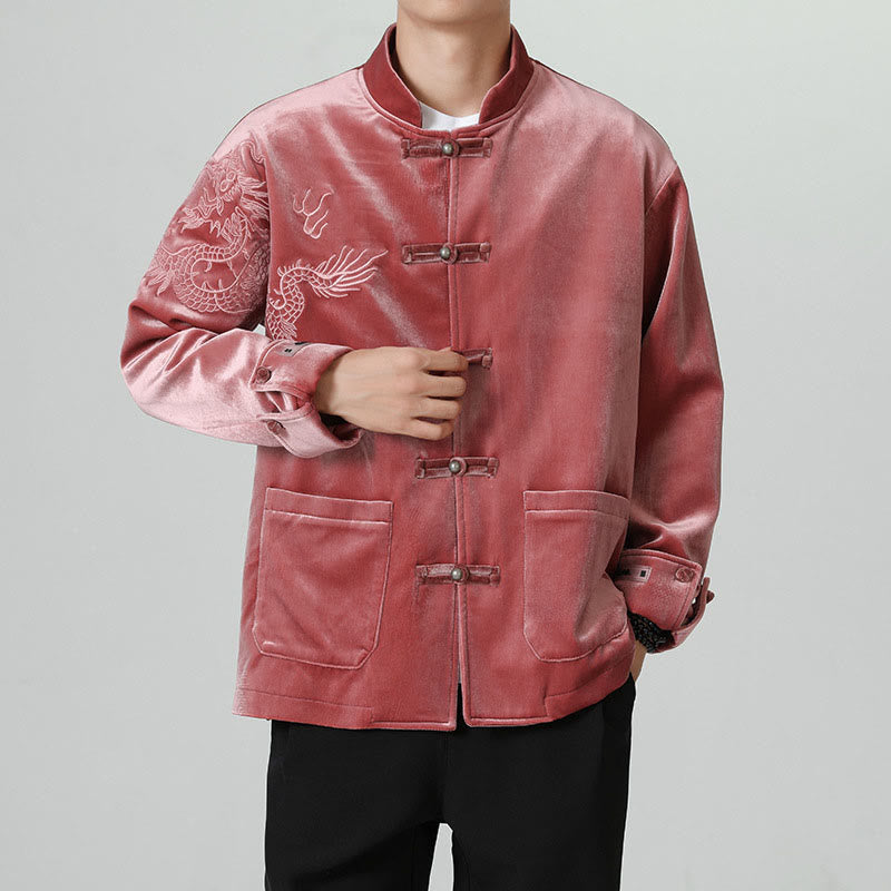 Buddha Stones Embroider Dragon Casual Frog-button Cotton Men's Jacket Shirt Clothing - image 6