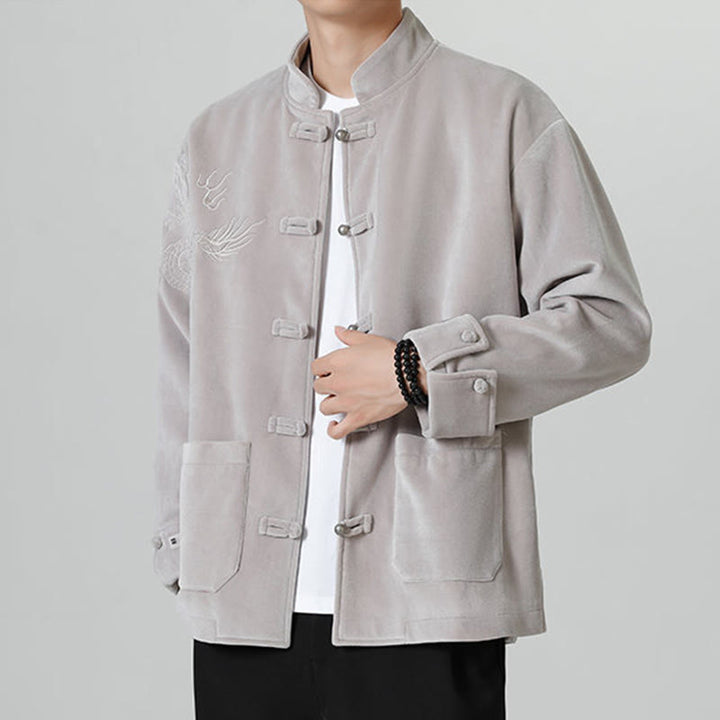 Buddha Stones Embroider Dragon Casual Frog-button Cotton Men's Jacket Shirt Clothing - image 13