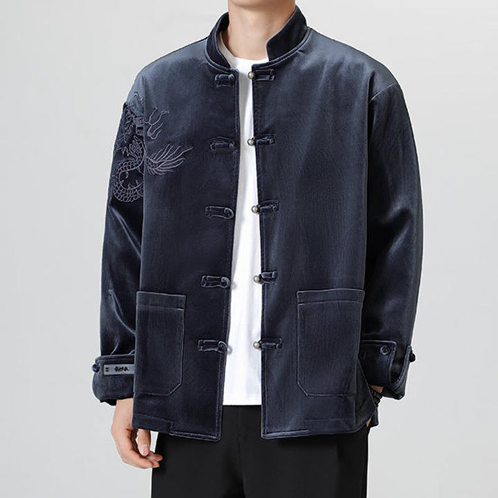 Buddha Stones Embroider Dragon Casual Frog-button Cotton Men's Jacket Shirt Clothing - image 30