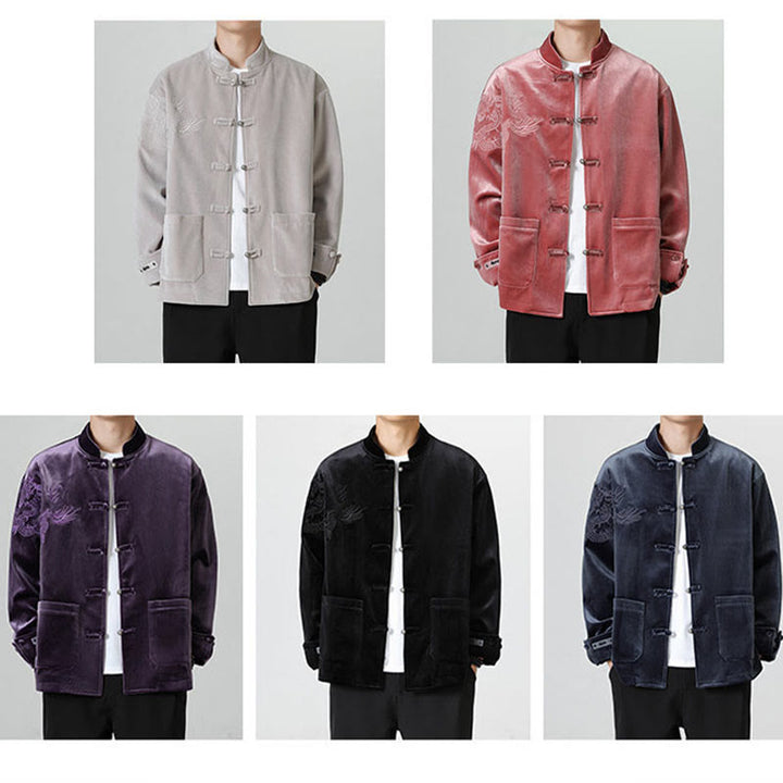 Buddha Stones Embroider Dragon Casual Frog-button Cotton Men's Jacket Shirt Clothing - image 38