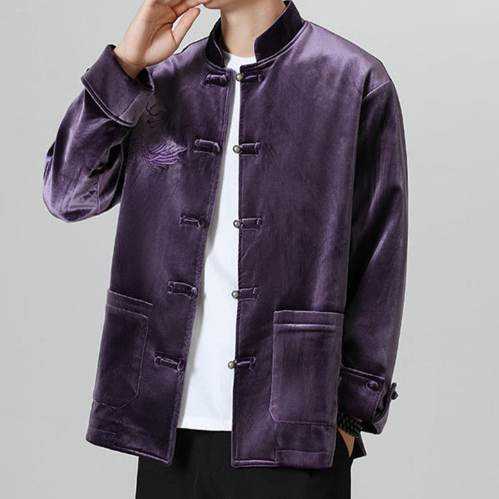 Buddha Stones Embroider Dragon Casual Frog-button Cotton Men's Jacket Shirt Clothing - image 36