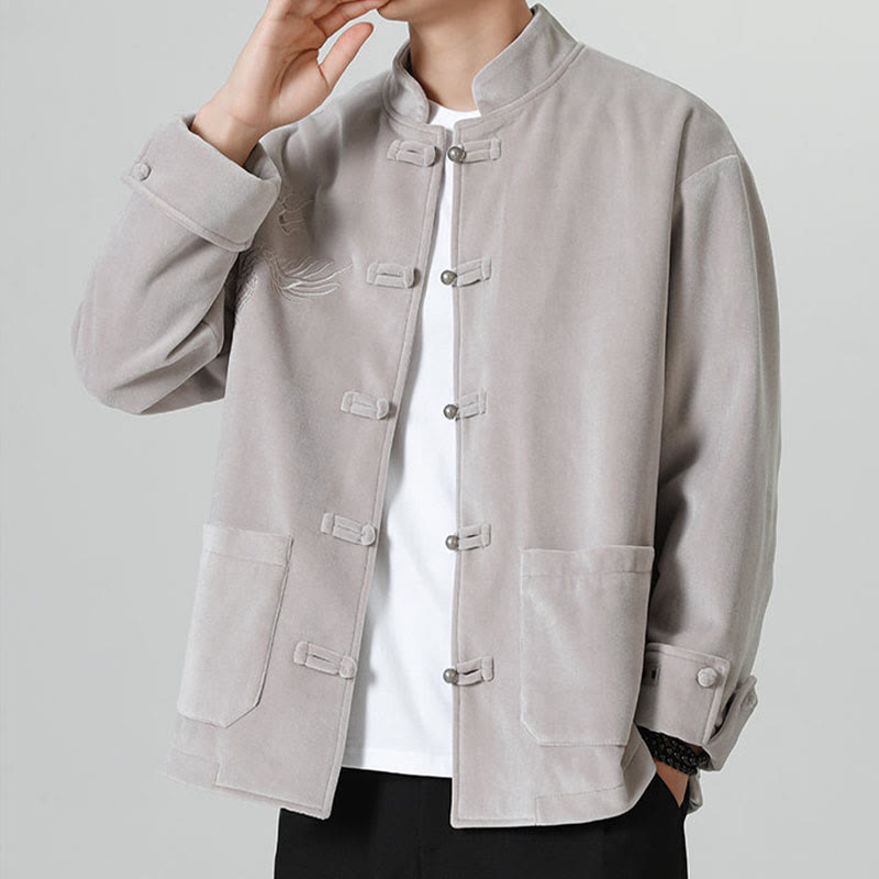 Buddha Stones Embroider Dragon Casual Frog-button Cotton Men's Jacket Shirt Clothing - image 15