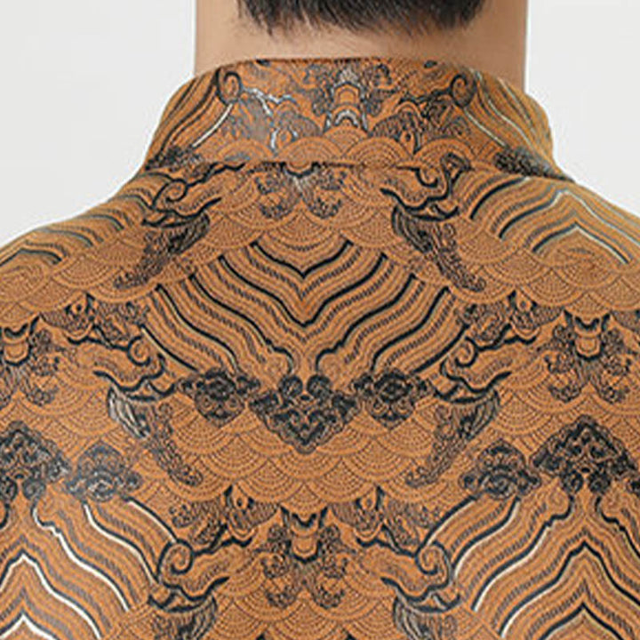 Buddha Stones Copper Frog-Button Chinese Tang Suit Wave Shape Long Shirt Men Jacket Clothing - image 25